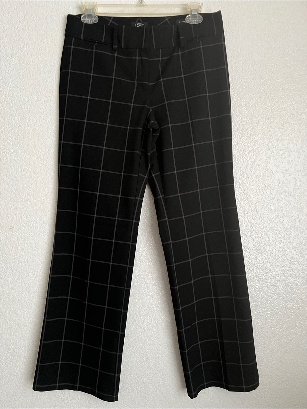 LOFT Black Windowpane Wide-Leg Pants